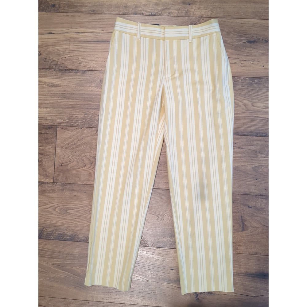 Club Monaco Womens Sz 00 Yellow Cream Stripes Matie Slim Crop‎